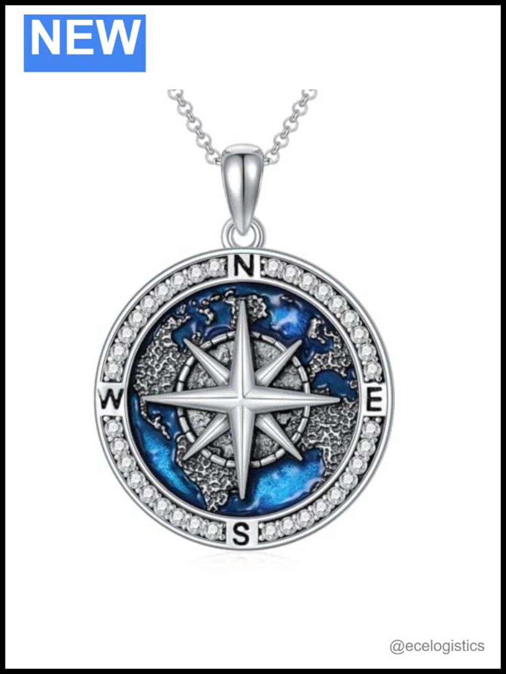 925 Sterling Silver Compass Pendant Necklace 22mm Inspirational Graduation Gift